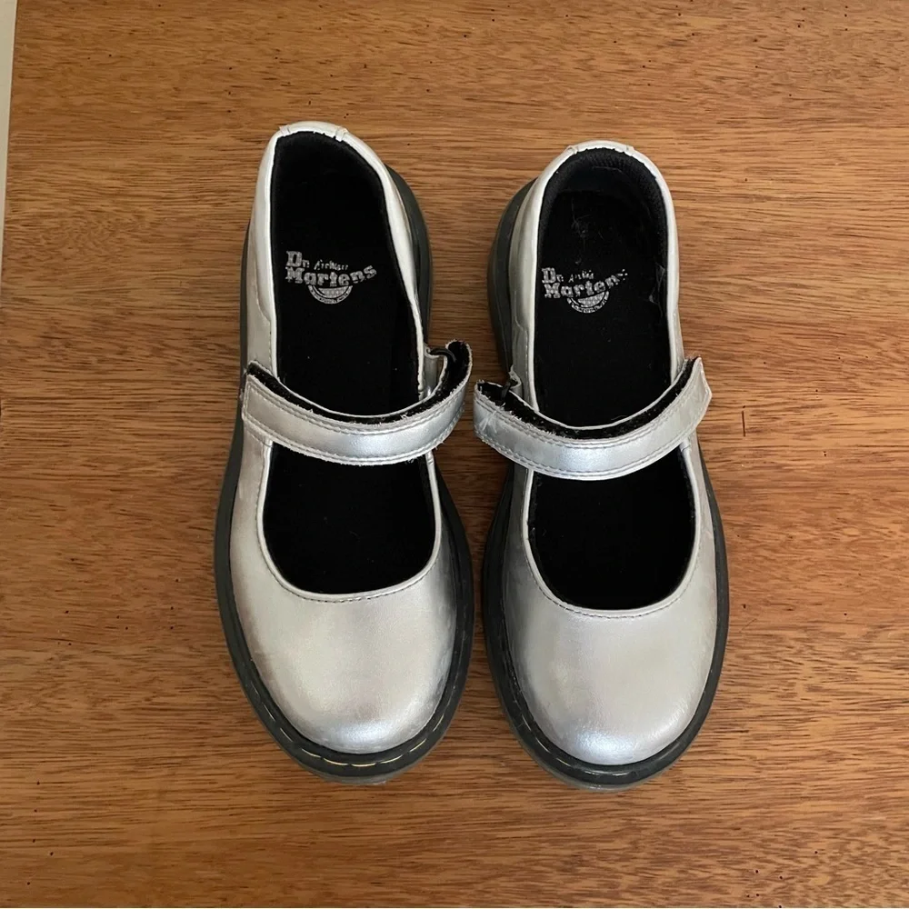 Dr. Martens Kids Silver Mary Jane Shoes